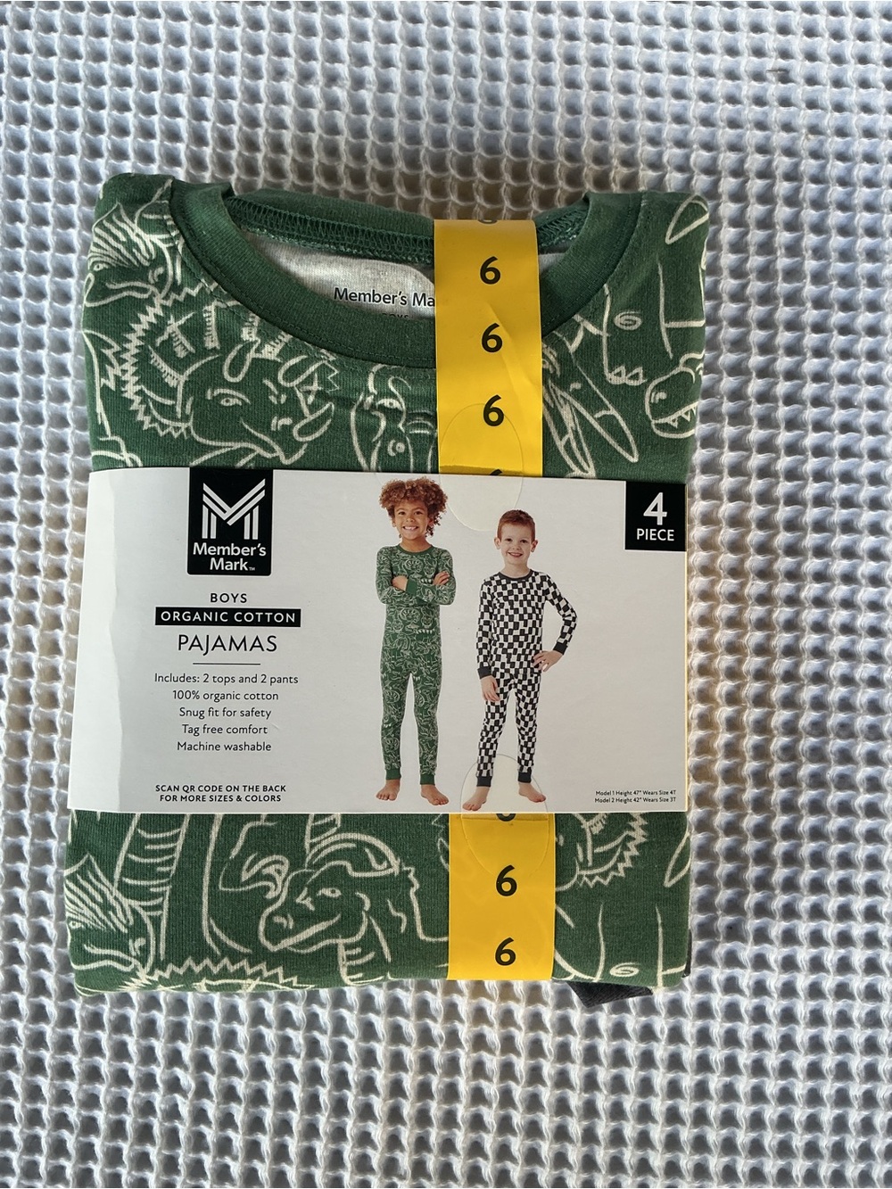 Member's Mark Boys' Green Organic Cotton Pajama Set of 2 - Dinosaur Print